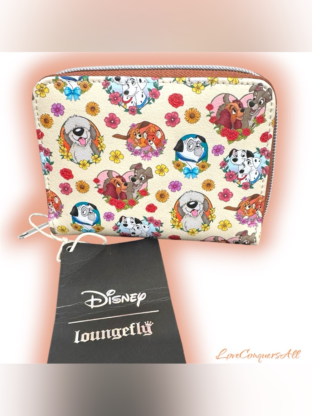 Loungefly Disney Dogs Flower Hearts Mini Zipper Wallet